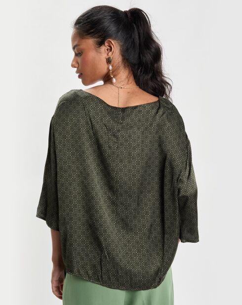 Top met ronde hals en groene print