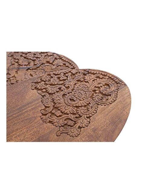 Set 2 tables d'appoint plateau sculpté bois massif | Acacia Adir