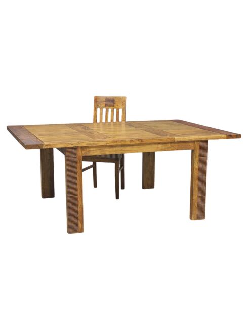 Table de repas carrée avec rallonge bois strié  Acacia Verone