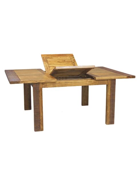 Table de repas carrée avec rallonge bois strié  Acacia Verone