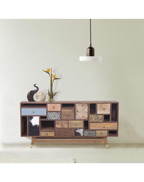 Buffet tiroirs peau de vache bois sculpté  Manguier Terranova