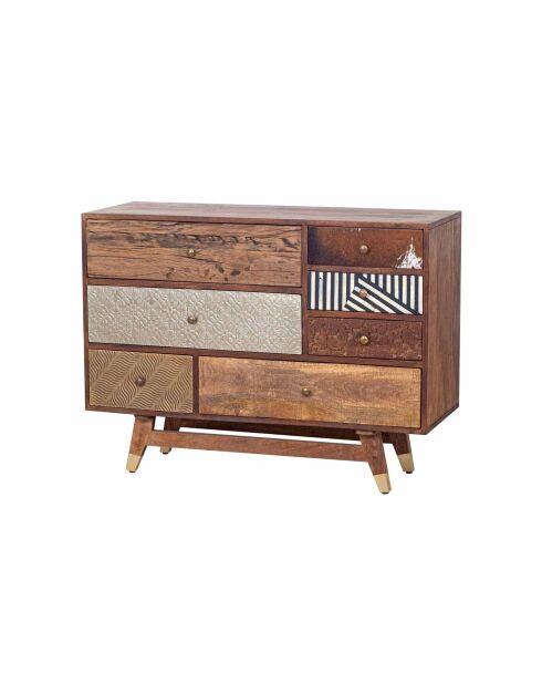 Kommode aus mehreren Materialien, geschnitztes Rindsleder, Mangoholz, Terranova
