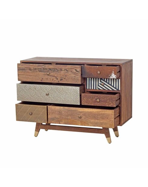 Kommode aus mehreren Materialien, geschnitztes Rindsleder, Mangoholz, Terranova