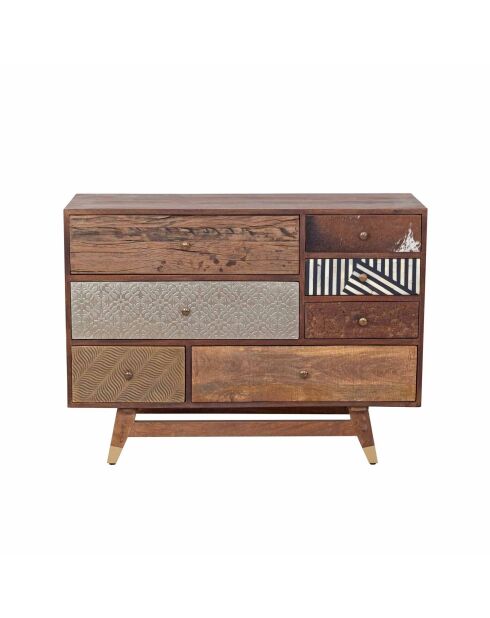 Kommode aus mehreren Materialien, geschnitztes Rindsleder, Mangoholz, Terranova