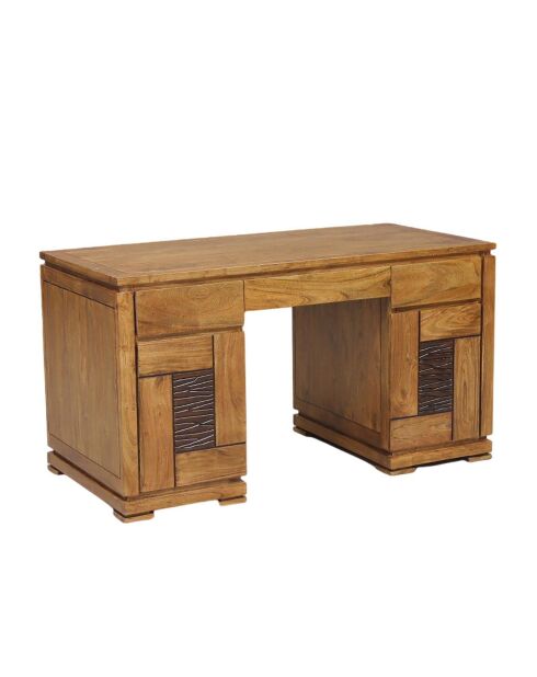 Bureau bois sculpté bicolore 2 pièces 2 tiroirs  Acacia Maya