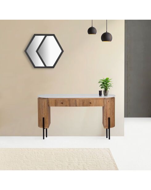Bureau 2 tiroirs plateau marbre blanc | Manguier Kfir II