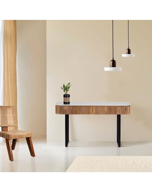 Console 2 tiroirs plateau marbre blanc  Manguier Kfir II