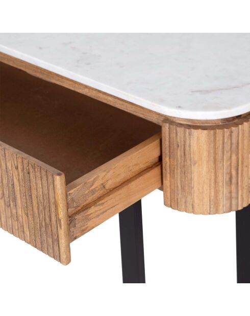 Console 2 tiroirs plateau marbre blanc  Manguier Kfir II