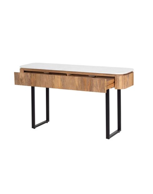 Console 2 tiroirs plateau marbre blanc  Manguier Kfir II