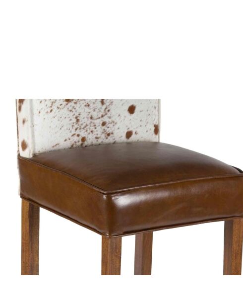 Chaise de bar en acacia et peau de vache  Acacia Savage