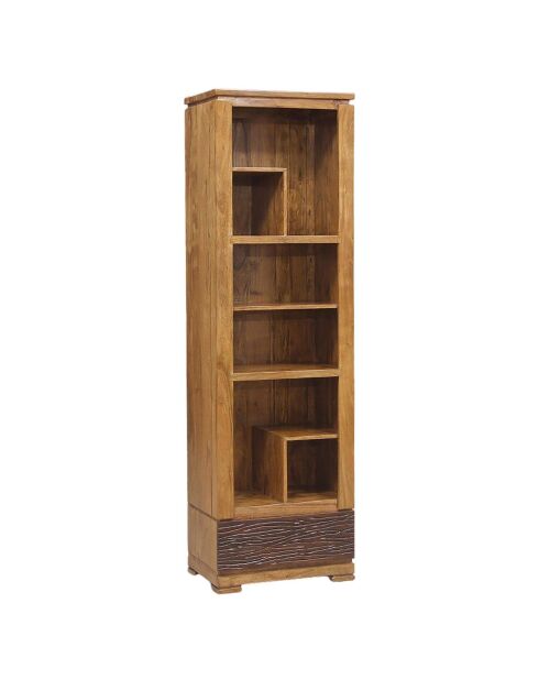 Petite bibliothèque bois sculpté bicolore 1 tiroir | Acacia Maya