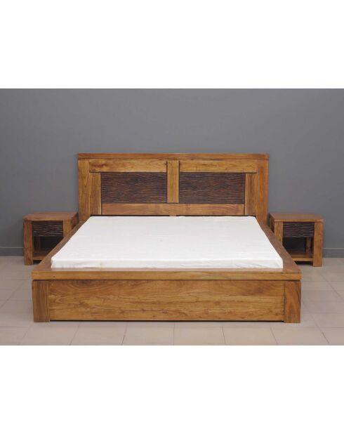 Uitgesneden houten bed 160 cm tweekleurig Acacia Maya