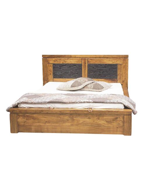 Uitgesneden houten bed 160 cm tweekleurig Acacia Maya