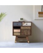 Chevet multi-matériaux peau de vache bois sculpté | Manguier Terranova