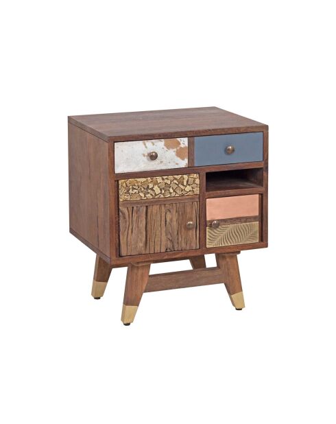Chevet multi-matériaux peau de vache bois sculpté | Manguier Terranova