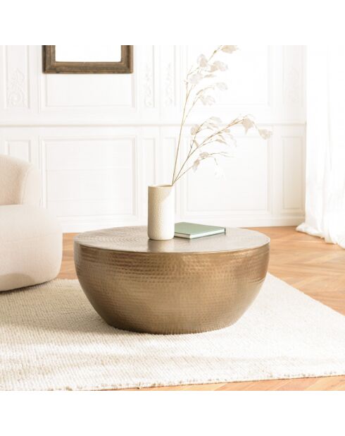 JONAS - Runder Couchtisch aus antikgoldfarbenem Aluminium, 90 x 90 cm