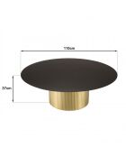 JAMES - Table basse ronde 110x110cm plateau en fer noir pied strié doré