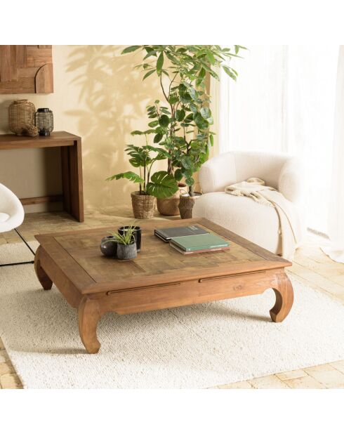 ALIDA- Table opium 120x120cm en teck recyclé plateau mosaïque