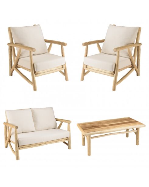 WILL - Ensemble MADURA : canapé 2 places, 2 fauteuils, 1 table basse en teck