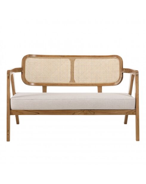 WILL - Canapé FLORES 2 p. en teck dossier cannage naturel coussin gris