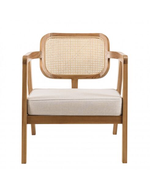 Fauteuil FLORES en teck dossier en cannage naturel coussin gris