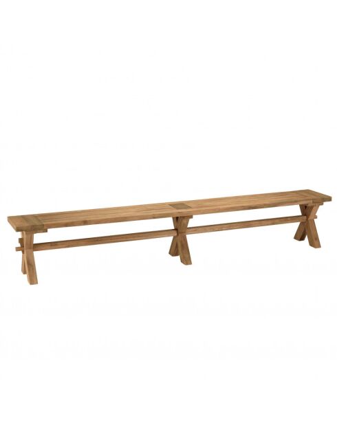 KALLY - Banc de jardin 270x35cm en teck recyclé, pieds croisés