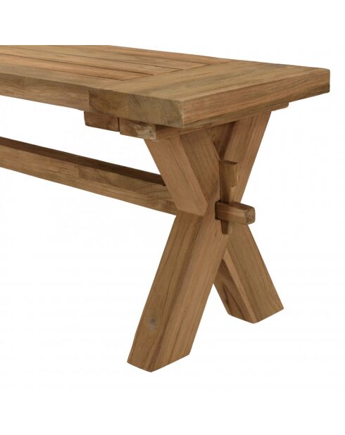 KALLY - Banc de jardin 270x35cm en teck recyclé, pieds croisés