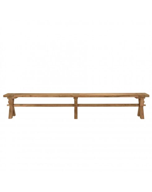 KALLY - Banc de jardin 270x35cm en teck recyclé, pieds croisés