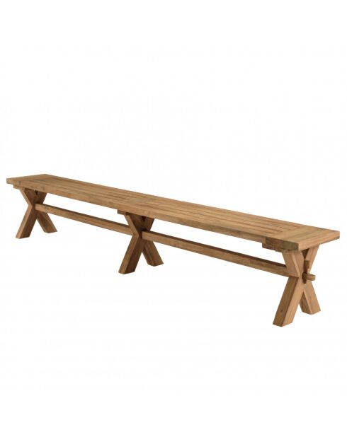KALLY - Banc de jardin 270x35cm en teck recyclé, pieds croisés