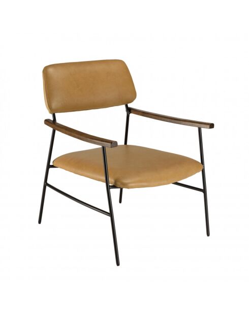 GASTON - Fauteuil vintage cuir structure métallique noire