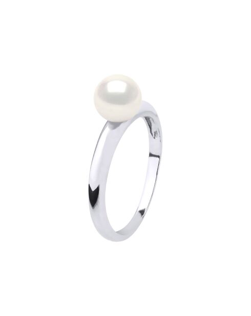 Bague Or blanc & Perle de Culture d'Eau Douce Ronde blanc naturel
