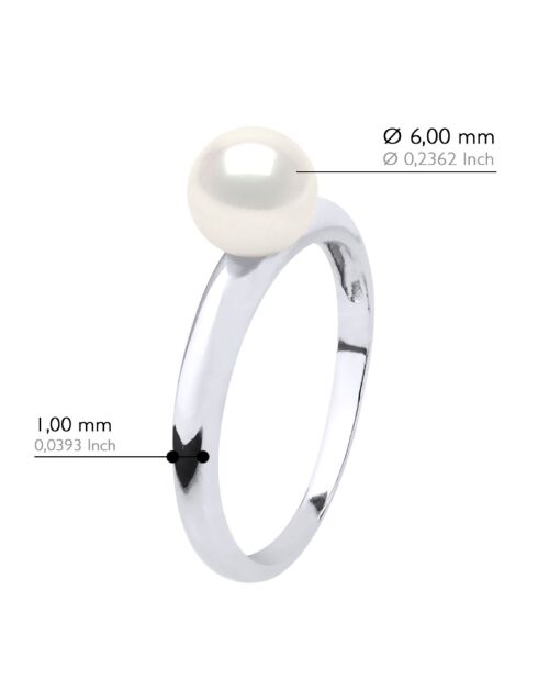 Bague Or blanc & Perle de Culture d'Eau Douce Ronde blanc naturel