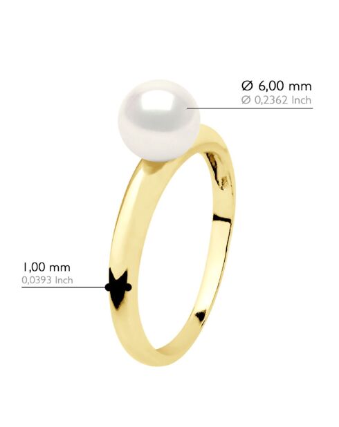 Bague Or jaune & Perle de Culture d'Eau Douce Ronde blanc naturel