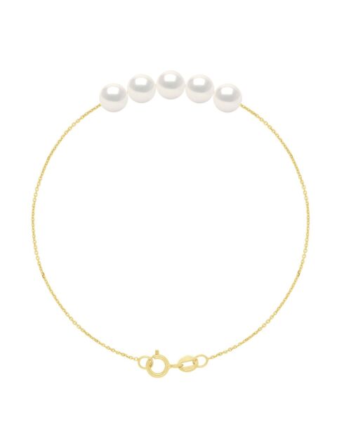 Bracelet Or jaune & Perles de Culture d'Eau Douce Rondes blanc naturel