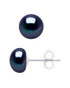 Boucles d'oreilles Or blanc & Perles de Culture d'Eau Douce Boutons noires