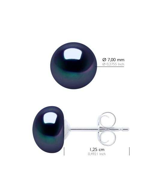 Boucles d'oreilles Or blanc & Perles de Culture d'Eau Douce Boutons noires