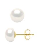 Boucles d'oreilles Or jaune & Perle de Culture d'Eau Douce Boutons blanc naturel