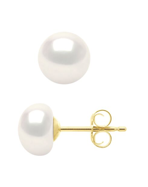 Boucles d'oreilles Or jaune & Perle de Culture d'Eau Douce Boutons blanc naturel