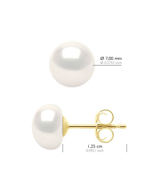 Boucles d'oreilles Or jaune & Perle de Culture d'Eau Douce Boutons blanc naturel
