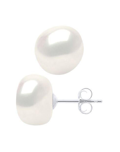 Boucles d'oreilles Or blanc & Perles de Culture d'Eau Douce Baroques blanc naturel