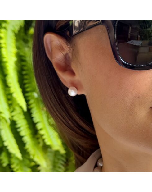 Boucles d'oreilles Or blanc & Perles de Culture d'Eau Douce Baroques blanc naturel