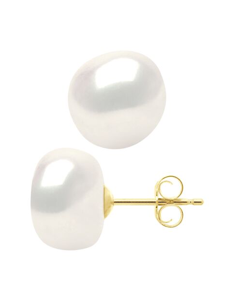 Boucles d'oreilles Or jaune & Perle de Culture d'Eau Douce Baroques blanc naturel