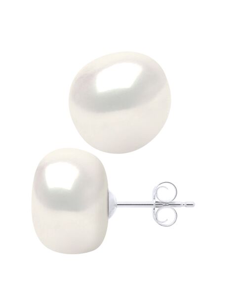 Boucles d'oreilles Or blanc & Perles de Culture d'Eau Douce Baroques blanc naturel