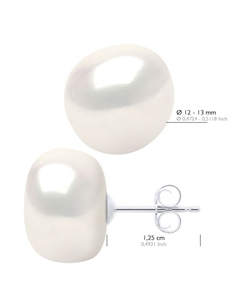 Boucles d'oreilles Or blanc & Perles de Culture d'Eau Douce Baroques blanc naturel