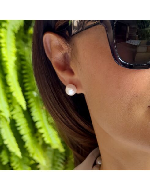 Boucles d'oreilles Or blanc & Perles de Culture d'Eau Douce Baroques blanc naturel