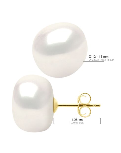 Boucles d'oreilles Or jaune & Perle de Culture d'Eau Douce Baroques blanc naturel