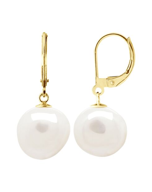 Boucles d'oreilles Or jaune & Perle de Culture d'Eau Douce Baroques blanc naturel