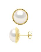 Orecchini in oro giallo e perle coltivate d'acqua dolce Bottoni bianchi naturali