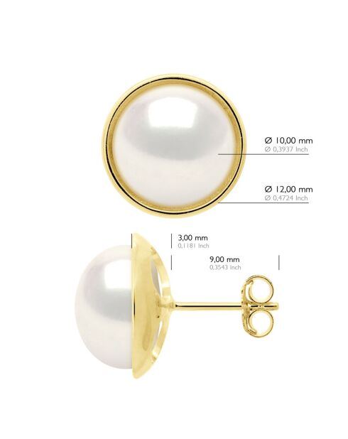 Boucles d'oreilles Or jaune & Perles de Culture d'Eau Douce Boutons blanc naturel