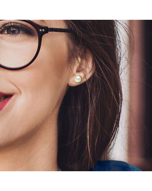 Boucles d'oreilles Or jaune & Perles de Culture d'Eau Douce Boutons blanc naturel